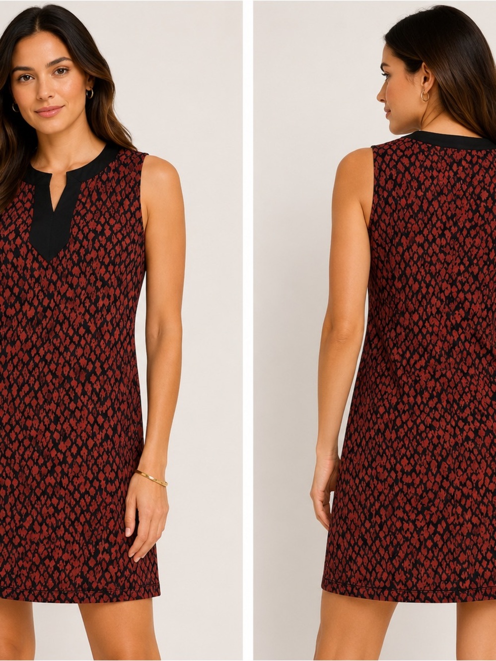 Chico's Sleeveless Rust-Black Printed Shift Dress